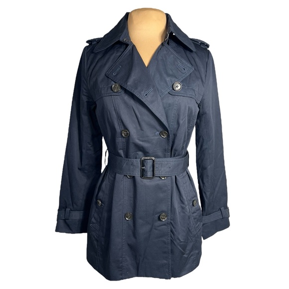 Banana Republic Classic Water Resistant Trench Coat Navy Blue Size Small - Picture 3 of 10